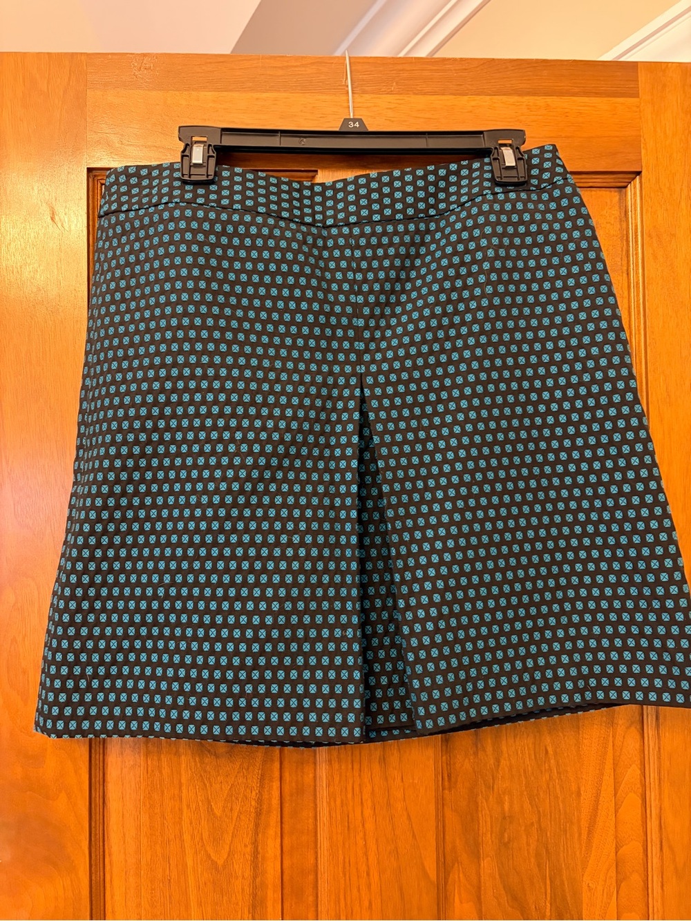 Anne Taylor LOFT Black A-Line Skirt with Teal Micro Dot Print